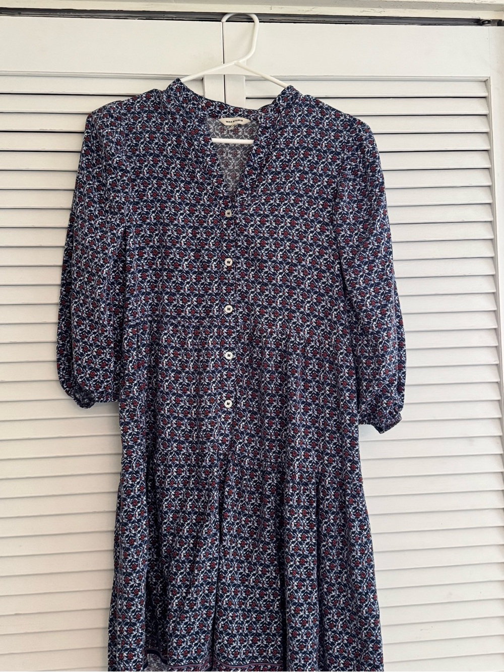 Max Studio Navy Floral Button-Down Midi Dress